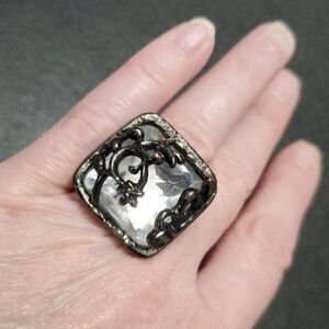 *Sale* Dark silver tone rhinestone adjustable ring